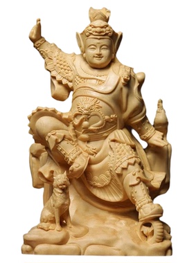 高18cm田都元帅木雕神像摆件木质加拿大桧木雕刻实木精雕原木护法
