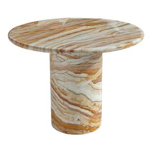 天然樊希金油画大理石设计师品牌网红款别墅餐厅圆形艺术餐桌定制