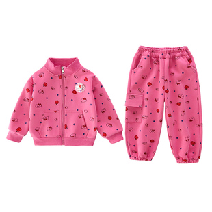 女童满印猫咪运动套装2026春秋新款女宝宝休闲立领外套春装两件套