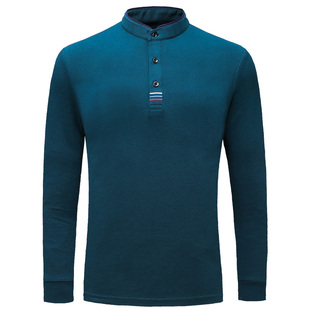 老爷车春季新款立领纯棉长袖T恤男宽松纯色商务休闲打底polo衫潮