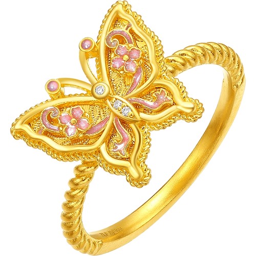 周六福黄金镶嵌钻石戒指女款非遗黄金缥缈蝴蝶戒指送女生圣诞礼物