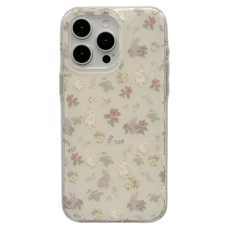 MoreRex 韩风可爱清新碎花立体兔子适用苹果18手机壳iphone17promax新款16pro超好看15防摔保护套14双层17女