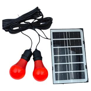 LED太阳能彩色灯泡一拖二家用室内庭院门口春节日大红灯笼灯专用