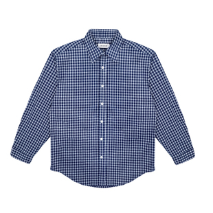 SHIJOIN原创深蓝格纹衬衫纯棉宽肩休闲MIU系学院风长袖上衣200117