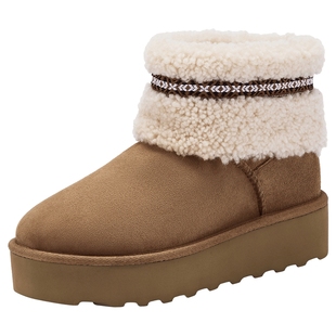 热风皮毛一体雪地靴女鞋2025年冬季新款保暖短靴休闲百搭厚底棉鞋