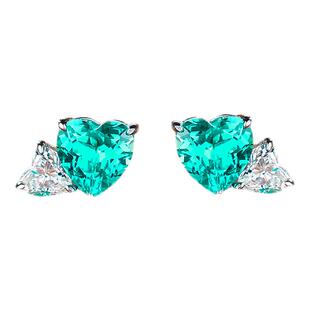 【SOOMI心影】帕拉伊巴耳钉2.6ct培育彩宝爱心形耳饰蓝宝石耳环女