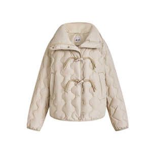 A21女装牛角扣短款加厚棉衣冬季新款韩版宽松拉链暗扣棉服外套