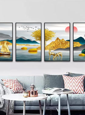 客厅装饰画沙发背景墙挂画现代简约北欧创意轻奢四联房间组合壁画