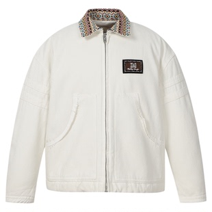 MEDM 民族风刺绣边袋鼠袋休闲翻领夹克棉服潮流复古保暖宽松外套