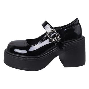 黑色粗跟厚底小皮鞋女2026新款春秋百搭jk配裙子高跟法式玛丽珍鞋