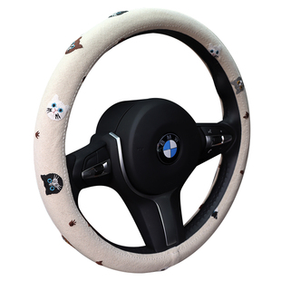 刺绣猫咪棉麻方向盘套 手工把套 各车型通用海豚icon赛丽斯mini