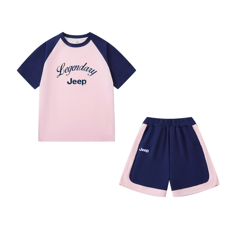 Jeep女童夏季拼色运动短袖短裤