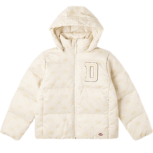 Dickies帝酷适2025秋冬可拆卸连帽小logo满印休闲女式工装羽绒服