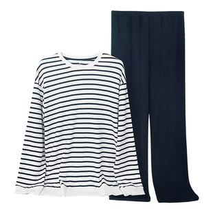 三枪2025年秋冬新品男士条纹家居服套装纯棉男式长袖长裤保暖睡衣