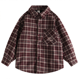 男童秋冬元旦圣诞红格子一体绒衬衫加厚加绒儿童磨毛长袖衬衣外套