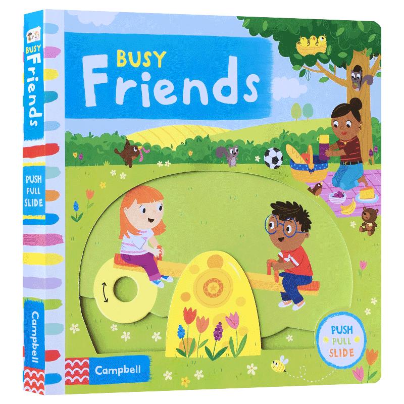 英文版Busy Book系列Friends繁忙的朋友宝宝启蒙认知手指机关推拉书绘本好习惯养成Fire Station/zoo/Swimming公园Park机场Airport