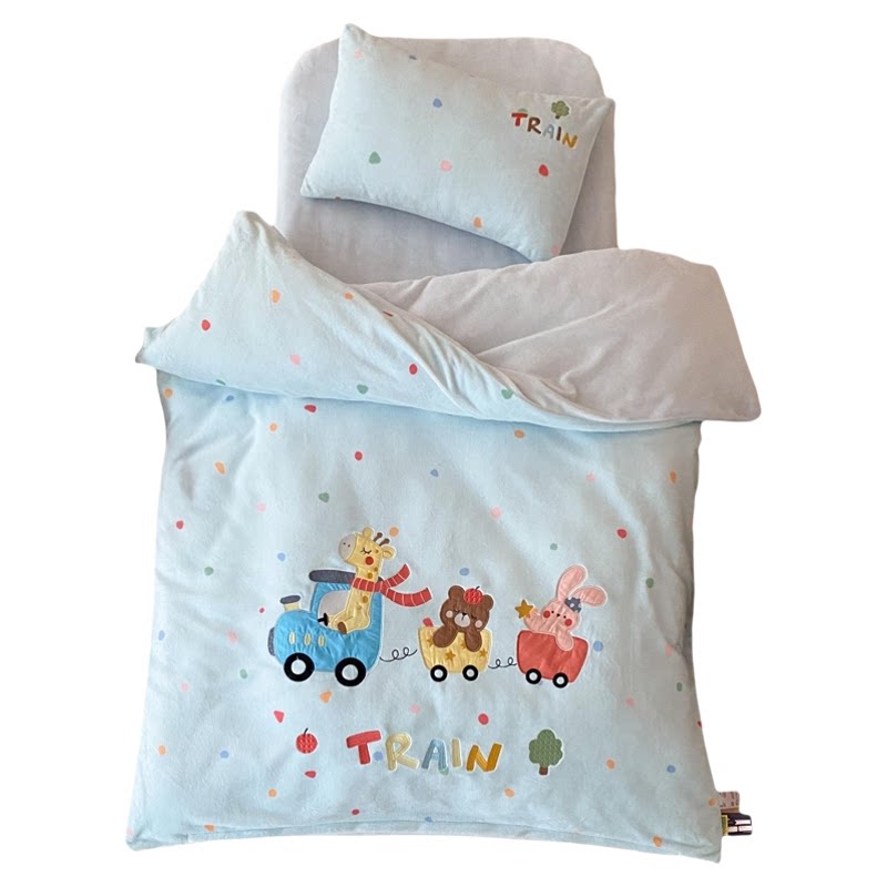 幼儿园被子三件套秋冬牛奶绒双面绒宝宝入园含芯六件套珊瑚绒被褥