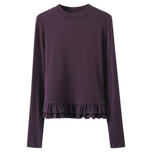 【清仓秒杀】冬季韩系气质上衣打底衫小个子独特小众圆领修身t恤