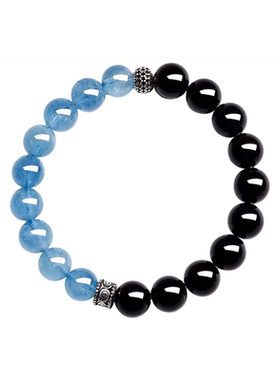 普陀山黑曜石海蓝宝女款手串