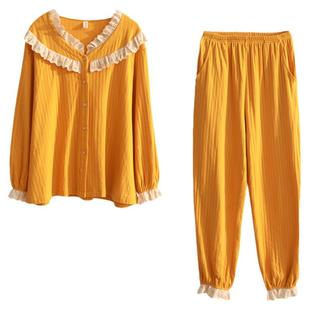 Bananagirl情侣睡衣春秋纯棉长袖简约甜美开衫女士家居服宽松套装