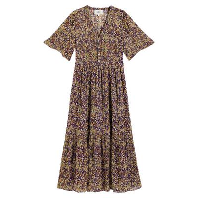 bash春季温莎庄园玫瑰印花法式度假连衣裙V领雪纺碎花裙1E25LARI