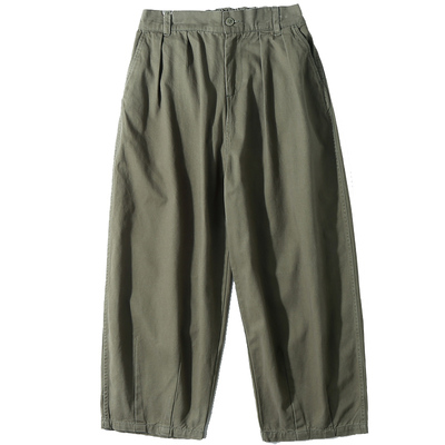 余文乐军绿色垂感直筒日系休闲裤