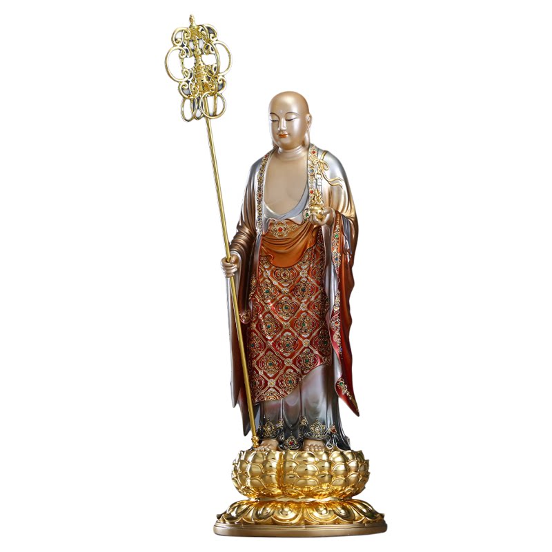 秦歌贴金地藏王菩萨神像家用摆件