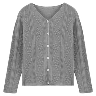 百家好灰色开衫针织毛衣女春季2026新款通勤气质显瘦百搭V领上衣