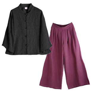 佛系中式服装中国风女装棉麻衬衫阔腿裤禅意套装太极服女款有棉衣