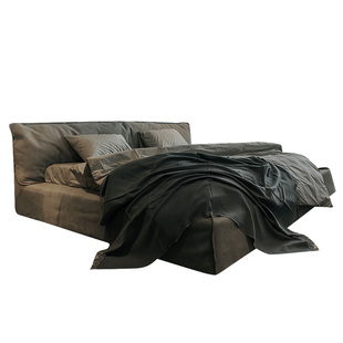 极简北欧布艺床现代简约榻榻米布艺双人床小户型轻奢免洗科技布床