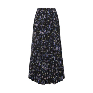 Maison Wester2025夏季新款小怡同学同款黑色印花雪纺散摆半裙