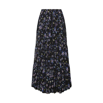 Maison Wester2025夏季新款小怡同学同款黑色印花雪纺散摆半裙