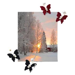 ZEGL复古红色蝴蝶耳环女秋冬高级感法式黑色人造珍珠耳钉银针耳饰