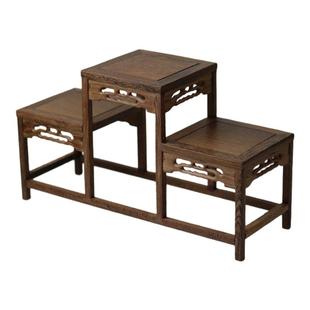 红木连体实木小花架博古架 高低格红木花几置物架中式鸡翅瓷瓶架