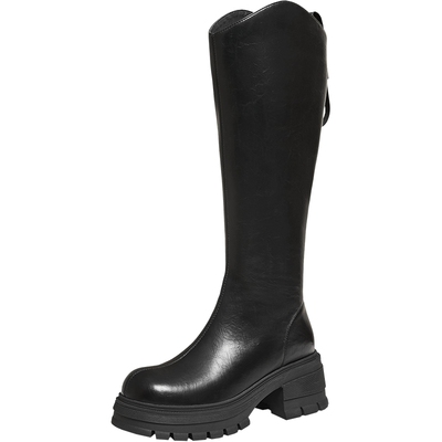 TATA他她靴子长筒靴冬百搭显瘦长靴加绒黑色骑士靴奥莱CKG01DG4