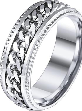 可转动钛钢链条戒指ins个性单身