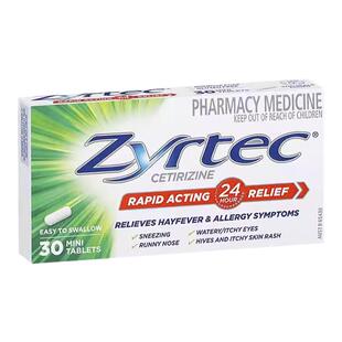 澳洲进口Zyrtec仙特明快速抗过敏片 缓解花粉热皮疹荨麻疹过敏药