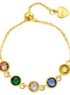 14K金彩虹糖戒指女链条抽拉