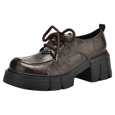 厚底乐福鞋女春秋英伦棕色小皮鞋