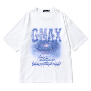 GENANX闪电潮牌夏新款满天星字母印花宽松落肩袖纯棉T恤左航同款