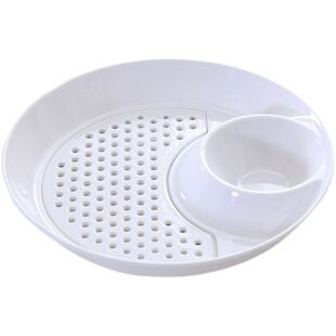 饺子盘沥水双层盘A5密胺家用餐盘水果盘塑料圆形创意饺子盘带醋碟