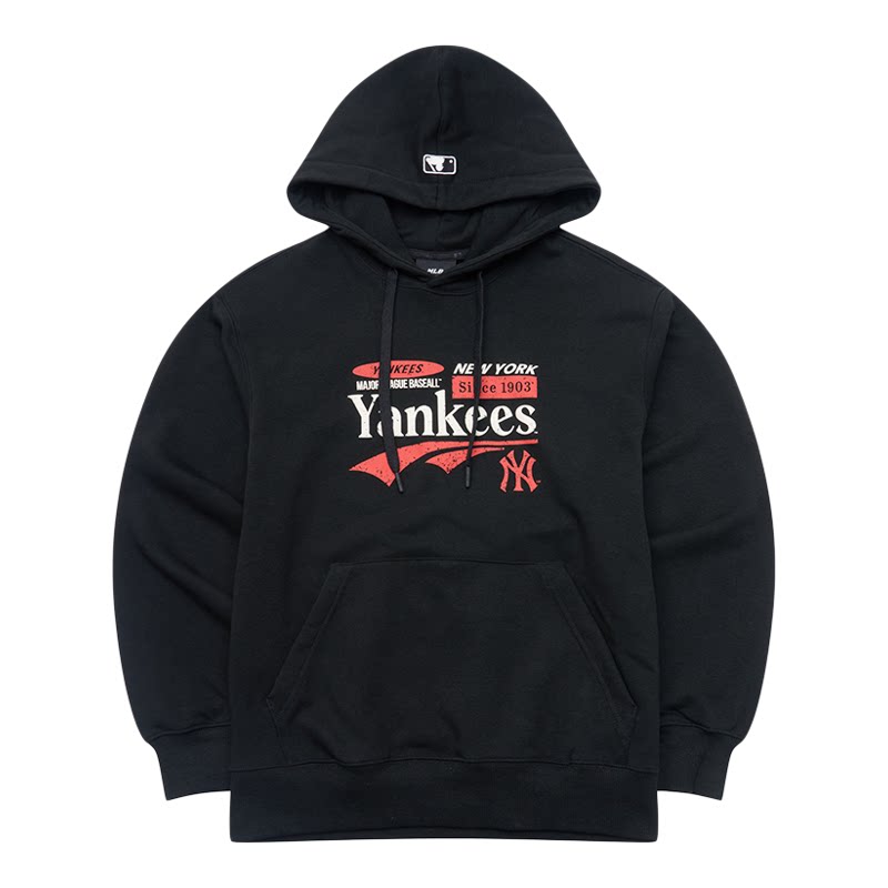 MLB情侣NY学院风印花连帽卫衣