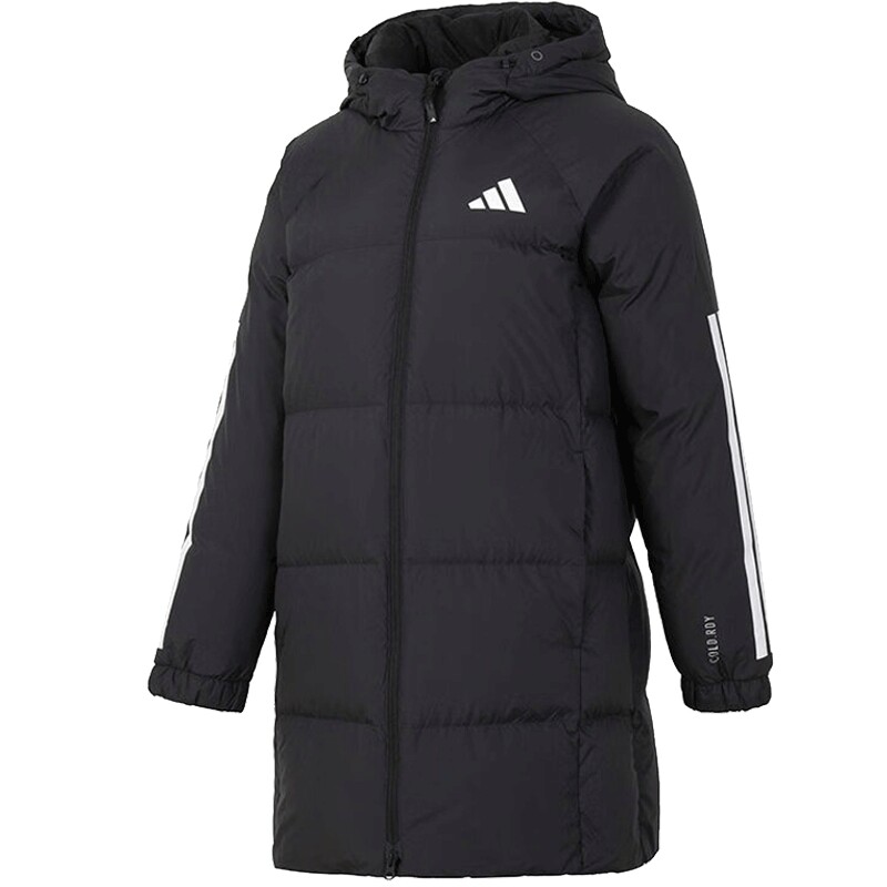 adidas阿迪达斯女子三条纹运动训练休闲中长款保暖羽绒服JG3856