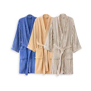 三利纯棉浴袍男夏吸水速干全棉浴衣女款情侣酒店洗澡专用睡袍四季