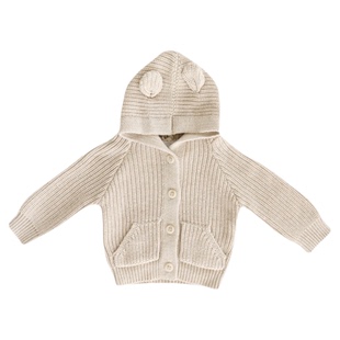 ins熊耳朵连帽开衫纯棉宝宝毛衣外套A类春秋全棉针织衫儿童英国