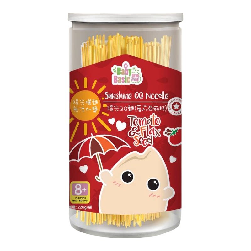 宝宝百味阳光QQ面条番茄亚麻籽220g开胃促进8月+婴儿成长发育营养