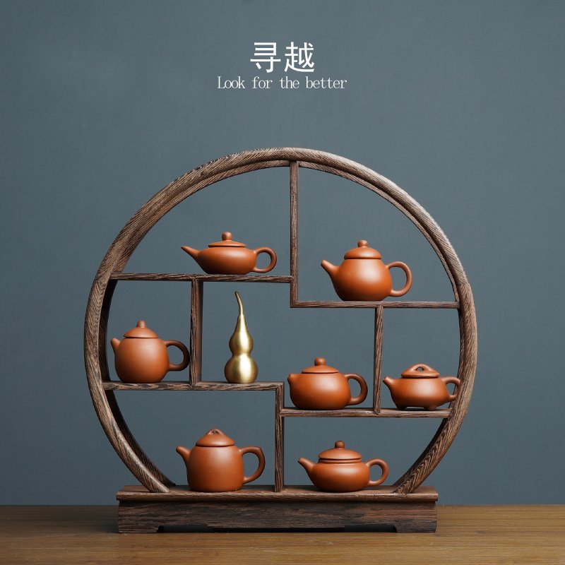 紫砂茶壶小摆件新中式客厅玄关桌装饰品 寻越陶瓷博古架柜子摆饰