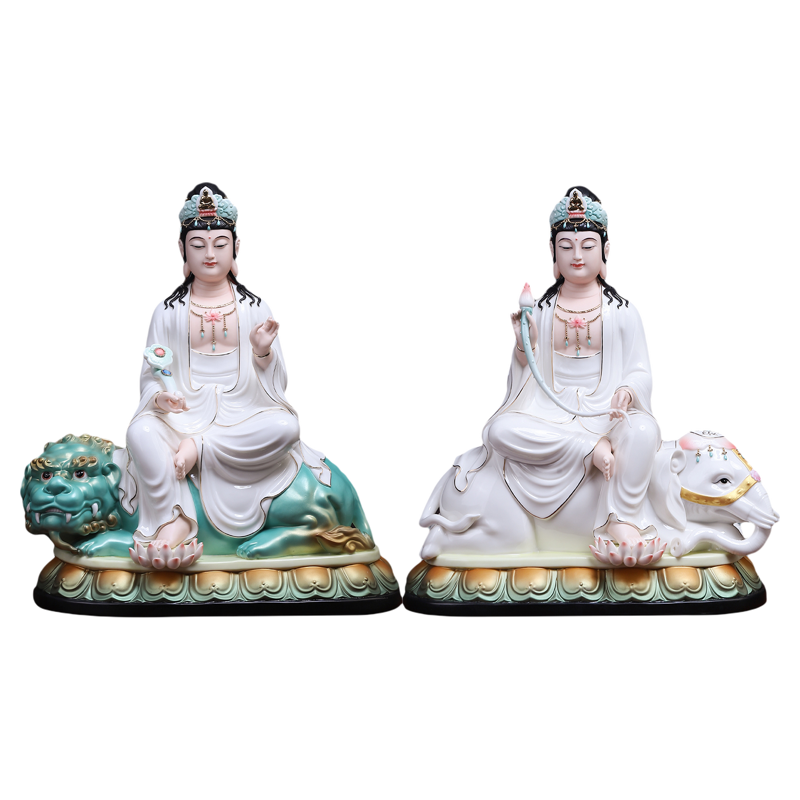 戴玉堂陶瓷文殊菩萨像普贤菩萨华严三圣佛像家用供奉家居饰品摆件
