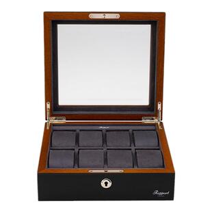 Rapport英国手表盒Optic八表位黑色手表盒玻璃可视内部收藏盒