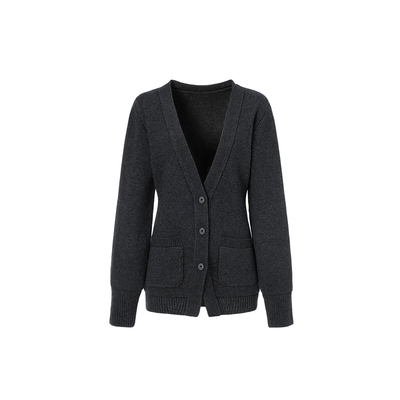 LEDIM WANG白标/知性风收腰毛衣开衫女2025秋冬新款灰色长袖上衣